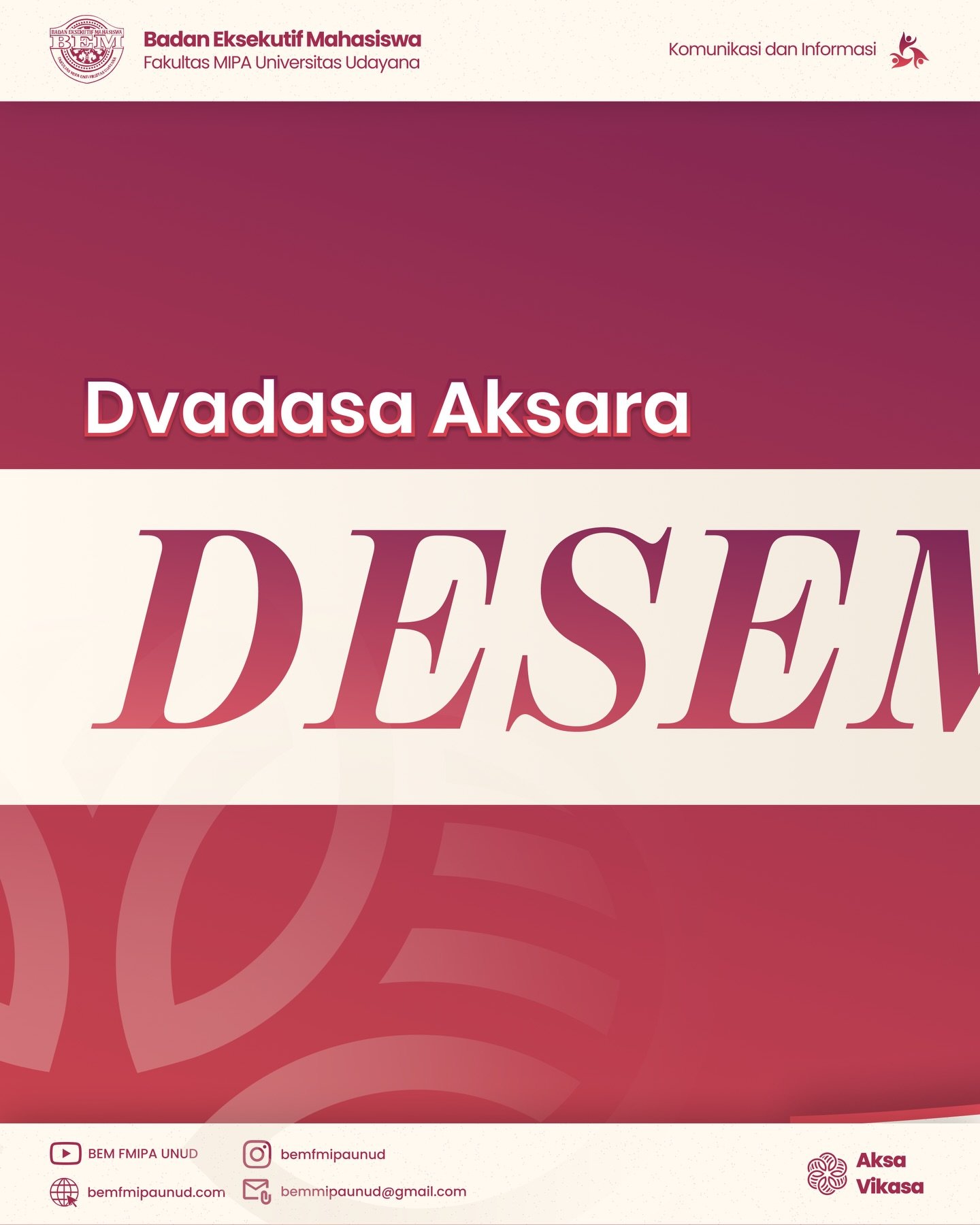𝐒𝐞𝐥𝐚𝐦𝐚𝐭 𝐃𝐚𝐭𝐚𝐧𝐠 𝐃𝐞𝐬𝐞𝐦𝐛𝐞𝐫

𝐒𝐚𝐥𝐚𝐦 𝐒𝐚𝐭𝐮 𝐌𝐈𝐏𝐀!
𝐇𝐚𝐫𝐦𝐨𝐧𝐢𝐬𝐚𝐬𝐢𝐤𝐚𝐧 𝐏𝐞𝐫𝐮𝐛𝐚𝐡𝐚𝐧!

𝙃𝙖𝙡𝙤 𝘾𝙞𝙫𝙞𝙩𝙖𝙨 𝘼𝙠𝙖𝙙𝙚𝙢𝙞𝙠𝙖 𝙁𝙈𝙄𝙋𝘼☺️🙌🏻

Desember menjadi bulan penutup tahun, banyak aktivitas kampus mendekati akhir📚. Mahasiswa menyelesaikan ujian akhir semester dan berbagai tugas akhir. Suasana akademik tetap hidup meskipun akan memasuki masa libur panjang 🍀🍃

Beberapa hari penting terjadi pada bulan ini. Hari Disabilitas Internasional. Hari Anti Korupsi Sedunia. Hari HAM Sedunia. Ketiganya mengingatkan tentang pentingnya kesetaraan, integritas, dan penghargaan terhadap hak asasi manusia 🌏✨

Bulan ini merupakan hari kelahiran salah satu seorang kimiawan bersejarah, Alfred Werner, yang dikenal sebagai perintis kimia koordinasi👨‍🏫. Ia menjelaskan struktur kompleks logam melalui teori koordinasi yang menjadi dasar kimia anorganik modern. Alfred Werner menerima Hadiah Nobel Kimia tahun 1913. Pemikirannya digunakan dalam analisis struktur senyawa sampai pengembangan material berbasis kompleks logam 🧪📖

Sekian funfact bulan Desember. Yuk, kita sambut bulan ini dengan semangat yang segar!💡🔥
~~~
• Bergerak sebagai Poros, Berputar Mengintegrasi, Mewujudkan Harmoni dan Perubahan Berarti •
~~~

𝐁𝐄𝐌 𝐅𝐌𝐈𝐏𝐀 𝐔𝐍𝐈𝐕𝐄𝐑𝐒𝐈𝐓𝐀𝐒 𝐔𝐃𝐀𝐘𝐀𝐍𝐀 𝟐𝟎𝟐𝟓
𝐊𝐚𝐛𝐢𝐧𝐞𝐭 𝐀𝐤𝐬𝐚 𝐕𝐢𝐤𝐚𝐬𝐚