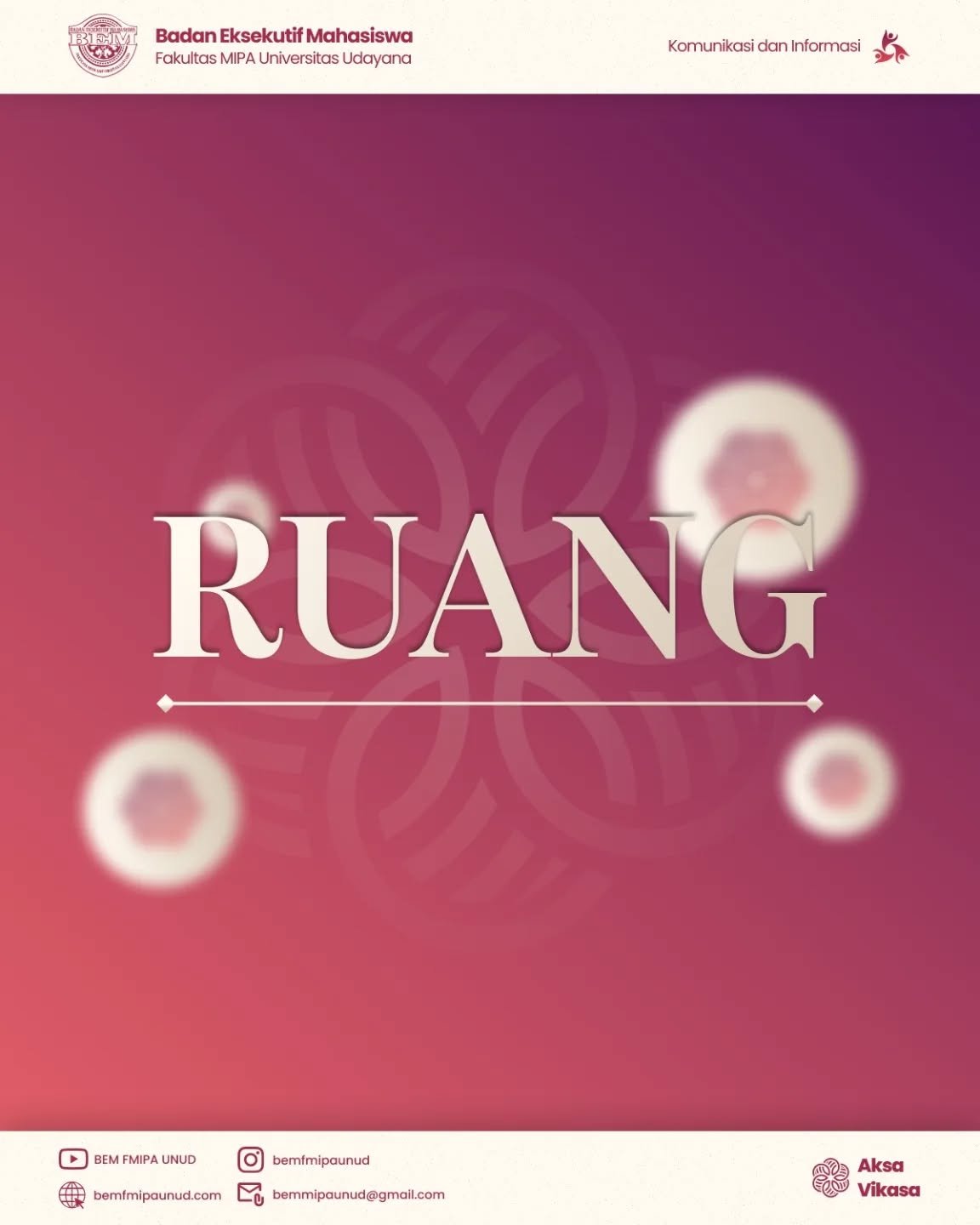 [Ruang Kenang : Kilas Balik Aksa Vikasa]

𝐒𝐚𝐥𝐚𝐦 𝐒𝐚𝐭𝐮 𝐌𝐈𝐏𝐀!
𝐇𝐚𝐫𝐦𝐨𝐧𝐢𝐬𝐚𝐬𝐢𝐤𝐚𝐧 𝐏𝐞𝐫𝐮𝐛𝐚𝐡𝐚𝐧!

𝙃𝙖𝙡𝙤 𝘾𝙞𝙫𝙞𝙩𝙖𝙨 𝘼𝙠𝙖𝙙𝙚𝙢𝙞𝙠𝙖 𝙁𝙈𝙄𝙋𝘼☺️🙌🏻
Tak terasa, satu tahun perjalanan Kabinet Aksa Vikasa telah dilewati. Kami mengucapkan terima kasih kepada seluruh elemen Fakultas MIPA atas kepercayaan dan dukungan yang membersamai setiap langkah.

Dalam perjalanan ini, Kabinet Aksa Vikasa berusaha hadir sebagai ruang kolaborasi dan penggerak. Berbagai dinamika yang terjadi menjadi bagian dari proses bertumbuh, baik sebagai individu maupun sebagai organisasi. Setiap capaian lahir dari kerja sama dan komitmen bersama.

Saat satu fase ini berakhir, semangat untuk terus bergerak dan berdampak tidak boleh berhenti. Terima kasih atas kritik, masukan, dan partisipasi yang diberikan.

Kabinet Aksa Vikasa menutup perjalanan dengan rasa syukur dan harapan untuk FMIPA yang terus berkembang.
===========================================
#MIPAJAYA
#EmpowerGrowth
#KabinetAksaVikasa

• Bergerak sebagai Poros, Berputar Mengintegrasi, Mewujudkan Harmoni dan Perubahan Berarti •