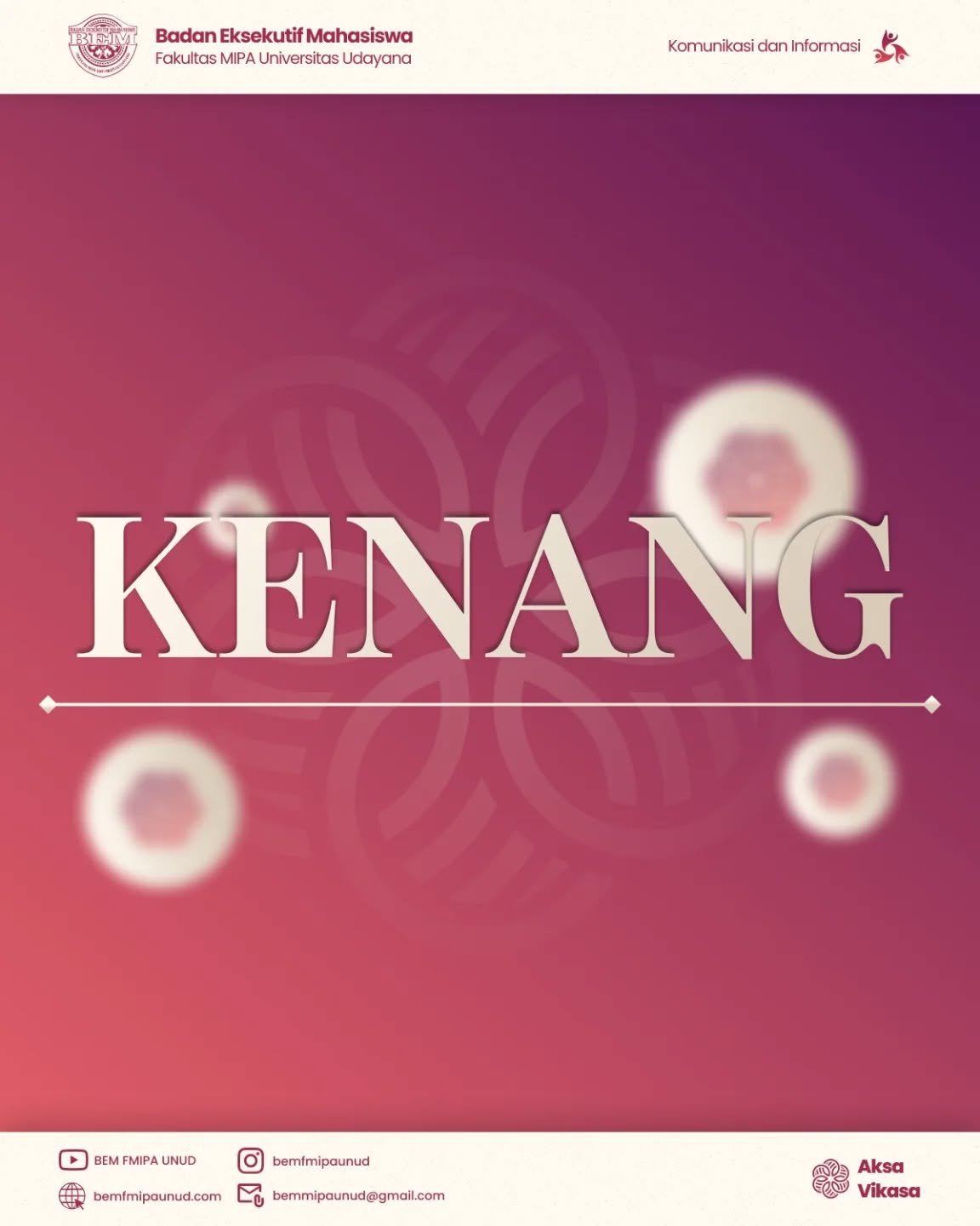 [Ruang Kenang : Kilas Balik Aksa Vikasa]

𝐒𝐚𝐥𝐚𝐦 𝐒𝐚𝐭𝐮 𝐌𝐈𝐏𝐀!
𝐇𝐚𝐫𝐦𝐨𝐧𝐢𝐬𝐚𝐬𝐢𝐤𝐚𝐧 𝐏𝐞𝐫𝐮𝐛𝐚𝐡𝐚𝐧!

𝙃𝙖𝙡𝙤 𝘾𝙞𝙫𝙞𝙩𝙖𝙨 𝘼𝙠𝙖𝙙𝙚𝙢𝙞𝙠𝙖 𝙁𝙈𝙄𝙋𝘼☺️🙌🏻
Tak terasa, satu tahun perjalanan Kabinet Aksa Vikasa telah dilewati. Kami mengucapkan terima kasih kepada seluruh elemen Fakultas MIPA atas kepercayaan dan dukungan yang membersamai setiap langkah.

Dalam perjalanan ini, Kabinet Aksa Vikasa berusaha hadir sebagai ruang kolaborasi dan penggerak. Berbagai dinamika yang terjadi menjadi bagian dari proses bertumbuh, baik sebagai individu maupun sebagai organisasi. Setiap capaian lahir dari kerja sama dan komitmen bersama.

Saat satu fase ini berakhir, semangat untuk terus bergerak dan berdampak tidak boleh berhenti. Terima kasih atas kritik, masukan, dan partisipasi yang diberikan.

Kabinet Aksa Vikasa menutup perjalanan dengan rasa syukur dan harapan untuk FMIPA yang terus berkembang.
===========================================
#MIPAJAYA
#EmpowerGrowth
#KabinetAksaVikasa

• Bergerak sebagai Poros, Berputar Mengintegrasi, Mewujudkan Harmoni dan Perubahan Berarti •